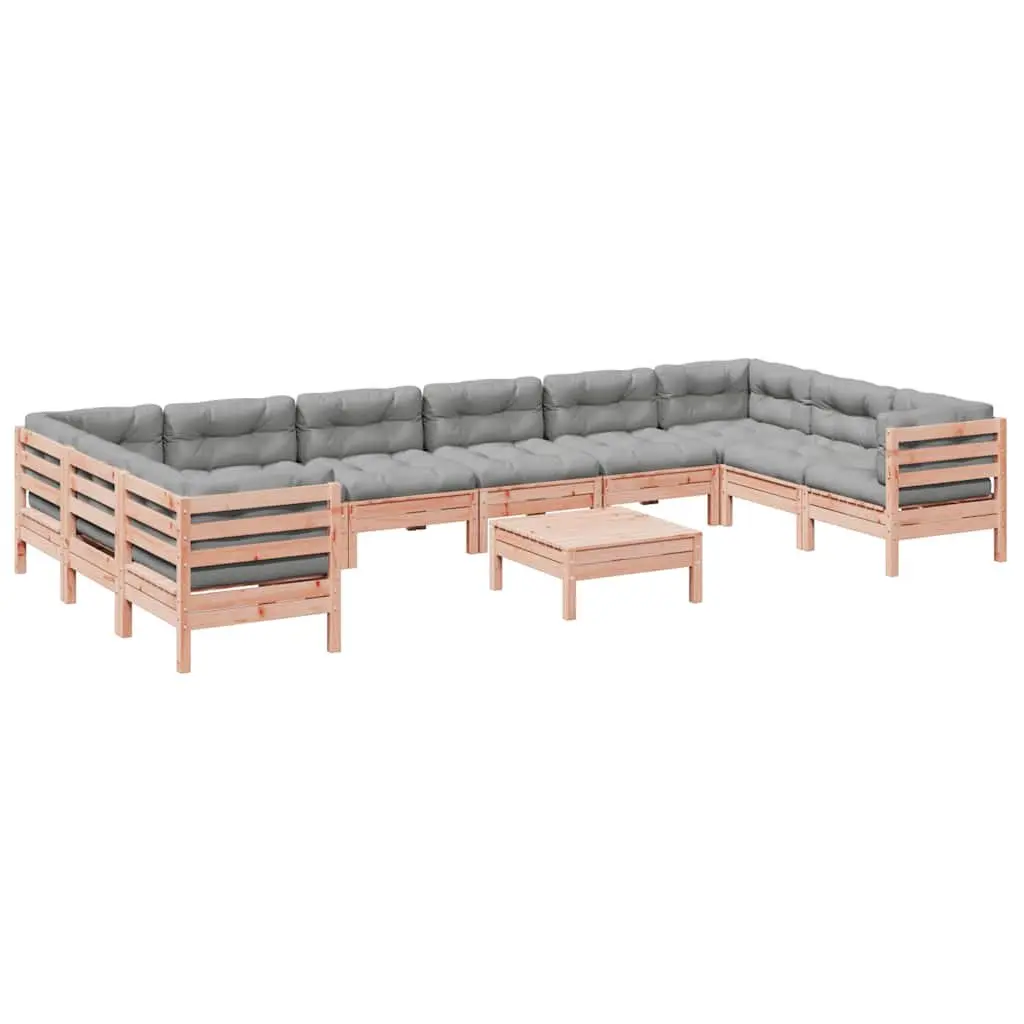 Garden Sofa Set Modular Douglas Fir Wood 11 Piece Brown Outdoor Furniture with Cushions