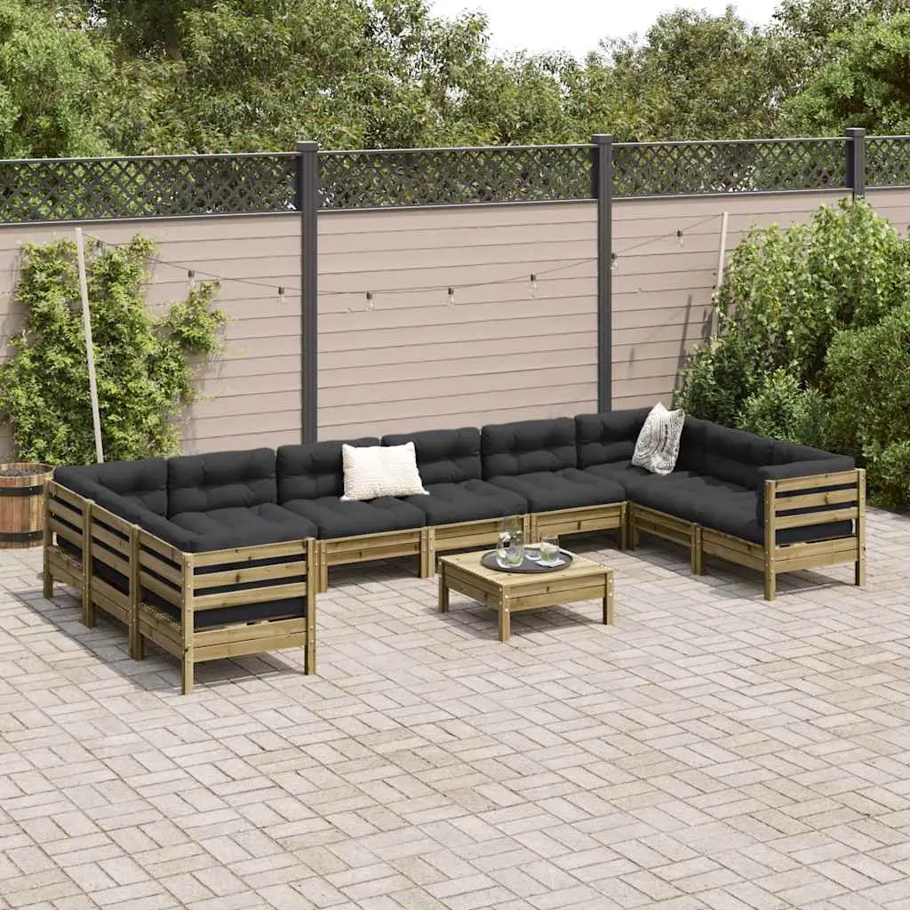 Garden Sofa Set 11 Piece Solid Impregnated Pinewood Brown with Cushions