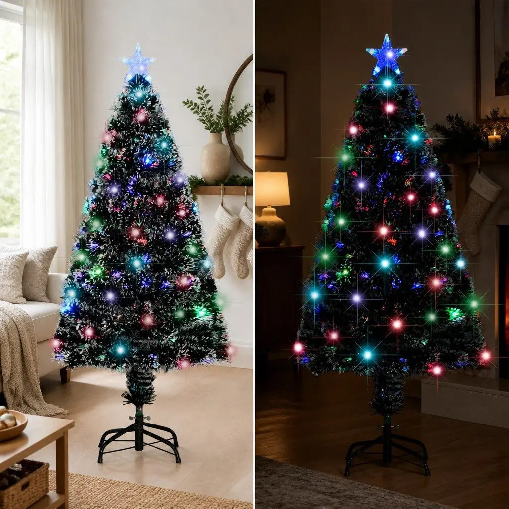 Artificial Christmas Tree 120cm Green PVC Fibre Optic LED Lights Indoor Decor