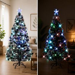 Pre-lit Artificial Christmas Tree 150cm Green White Fibre Optic LED Lights