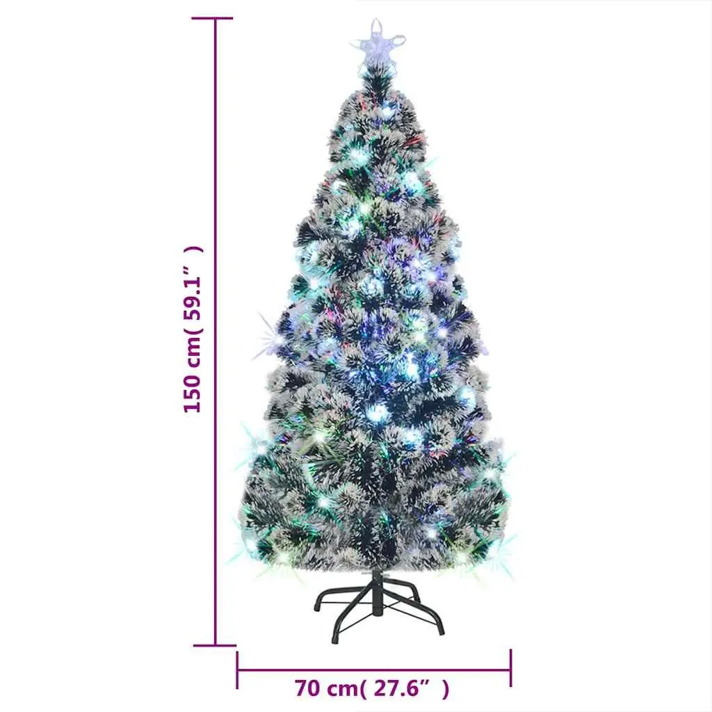 Artificial Christmas Tree Pre-lit 150cm Green White PVC Fibre Optic LED Lights