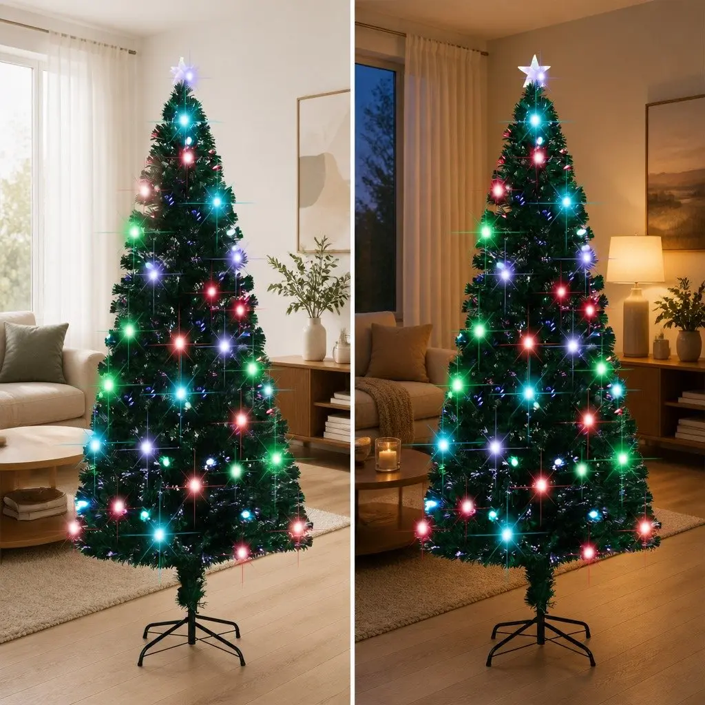 210 cm Green LED & Fibre Optic Christmas Tree