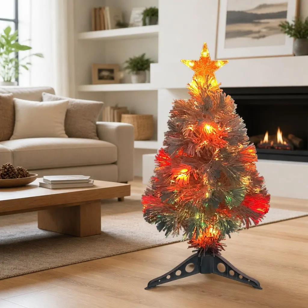 Artificial Christmas Tree PVC 64cm White Pre-lit LED Fibre Optic Holiday Decoration