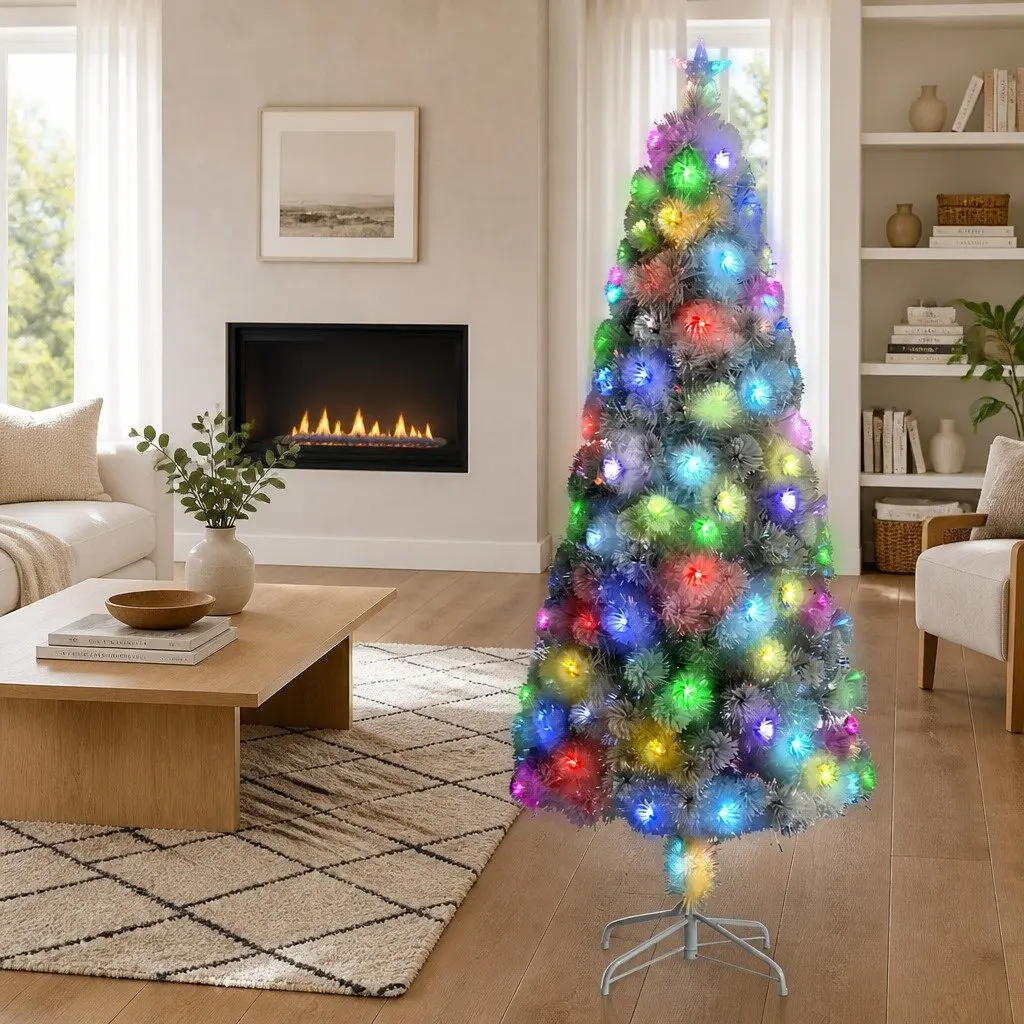White Artificial Pre-lit Christmas Tree 210cm LED Fibre Optic Festive Decoration