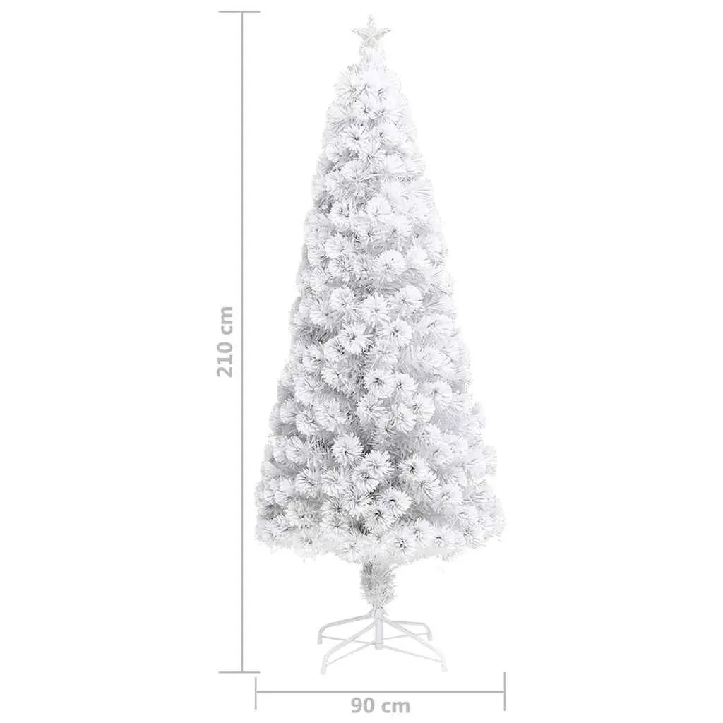 White Artificial Pre-lit Christmas Tree 210cm LED Fibre Optic Festive Decoration
