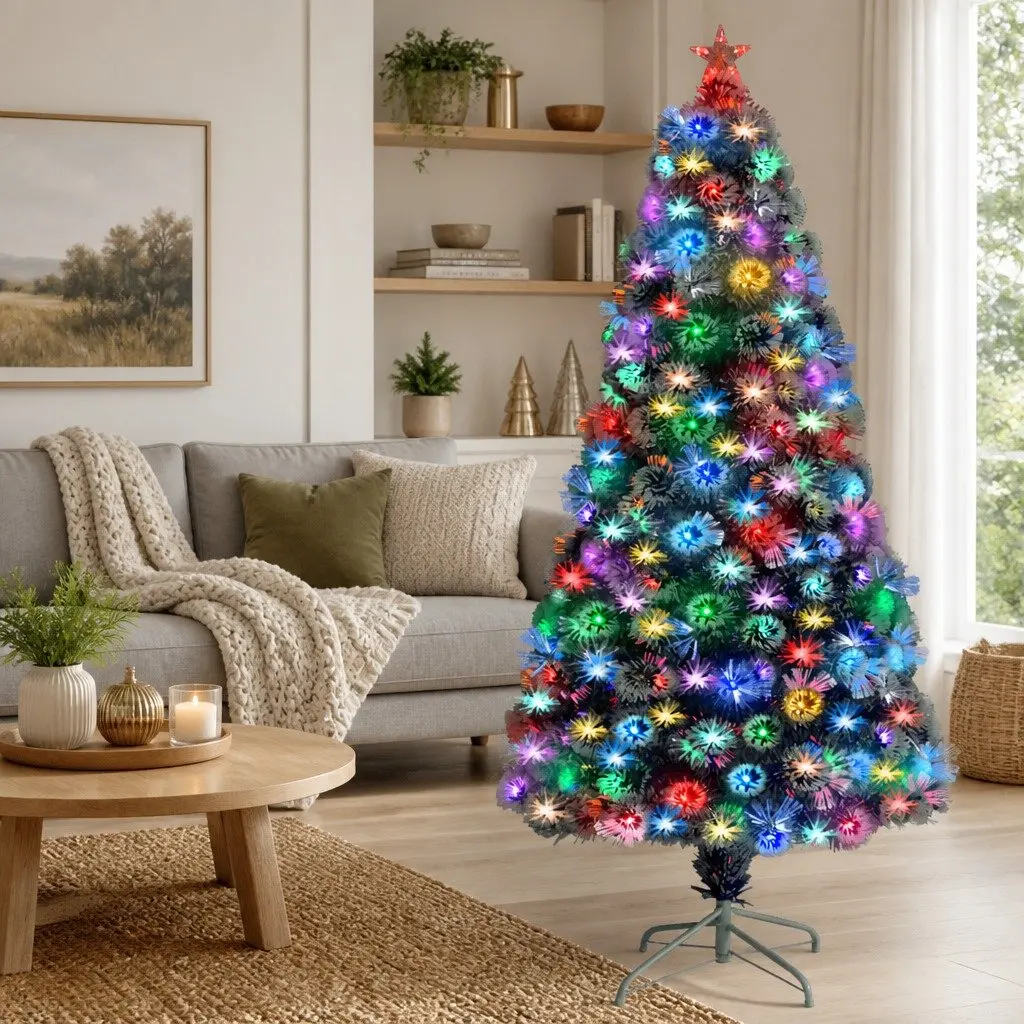 Artificial Christmas Tree White 120 cm Fibre Optic LED Pre-lit Holiday Décor