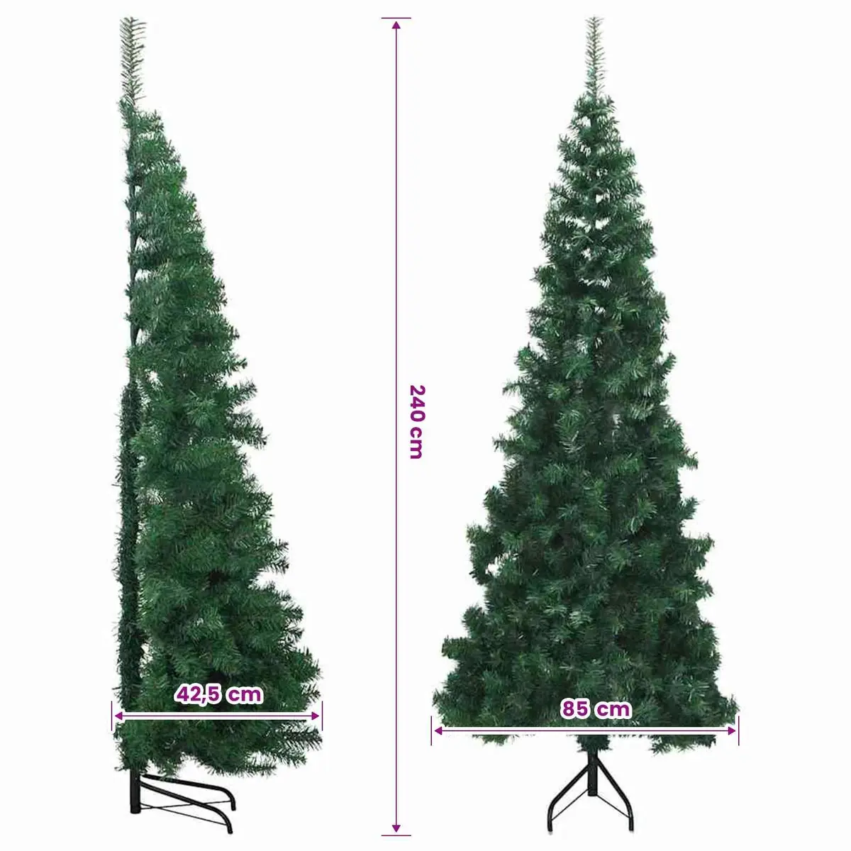 240cm Green PVC Corner Christmas Tree for Indoor Display with Adjustable Branches