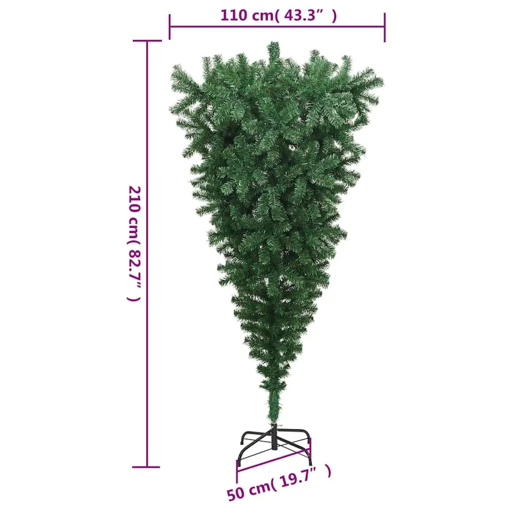Upside-Down Artificial Christmas Tree Green 210cm with Stand Holiday Decoration