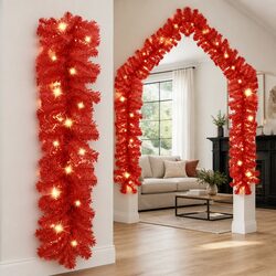 Practical Red Christmas Garland with LED Lights - 20m