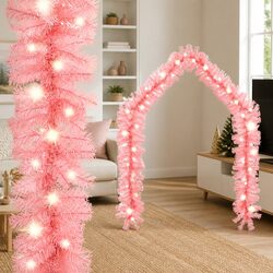 Pink Christmas Garland with LED Lights 5m Holiday Decoration Staircase Wall