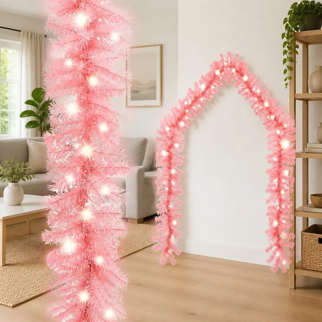 Pink Christmas Garland with LED Lights 10m Holiday Decoration Warm Festive