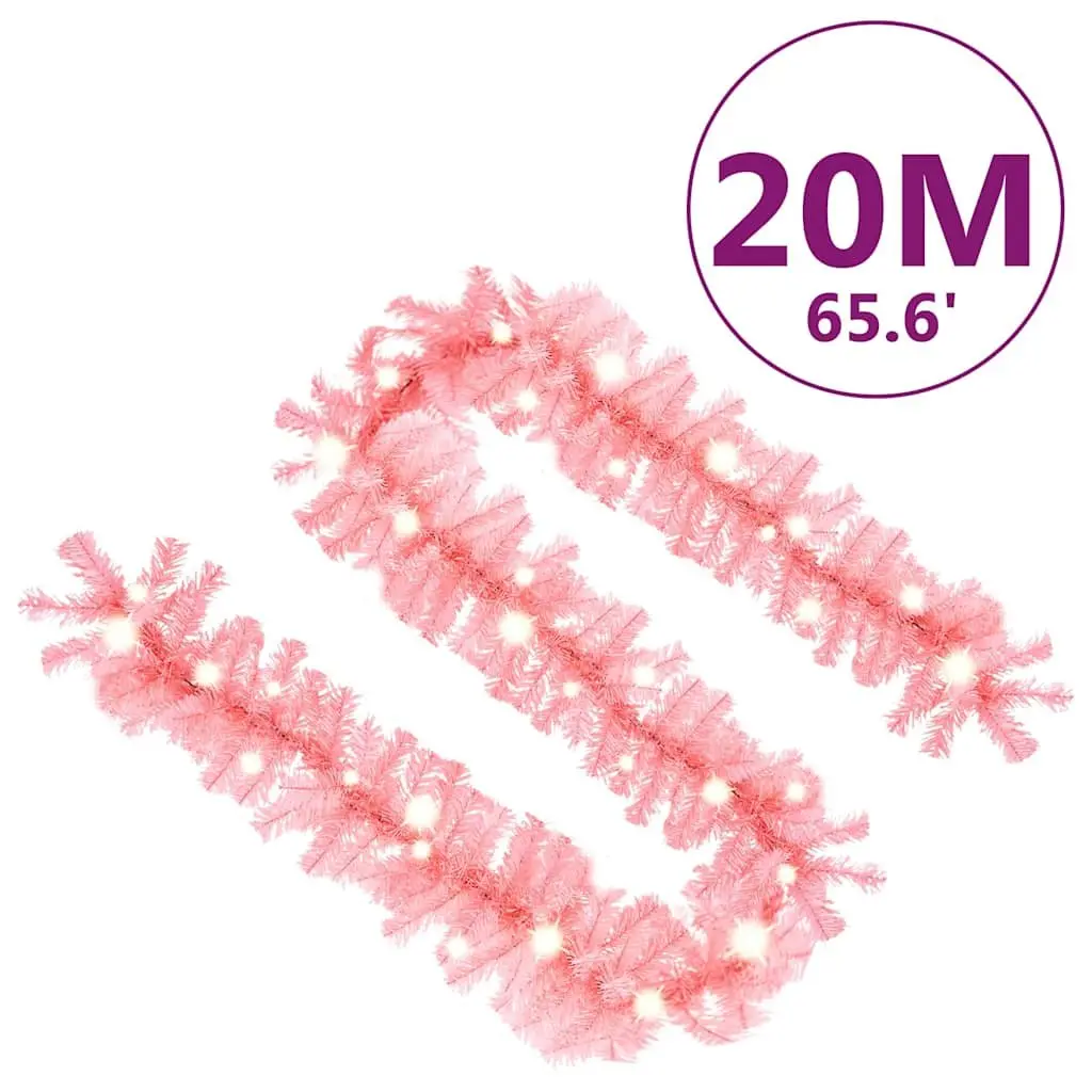 Christmas Garland PVC 20m Pink with LED Lights