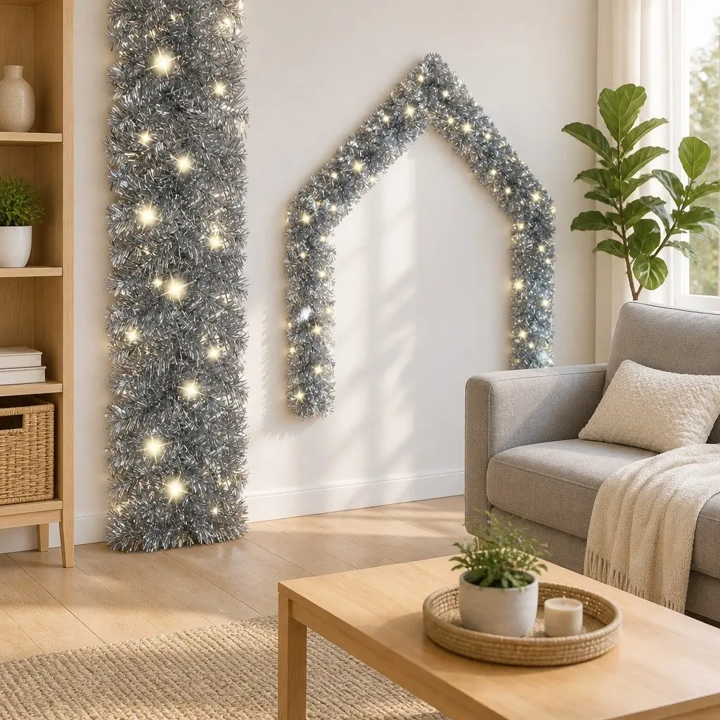 LED Christmas Garland Silver 10m Flexible Holiday Decoration for Home Stair and Window
