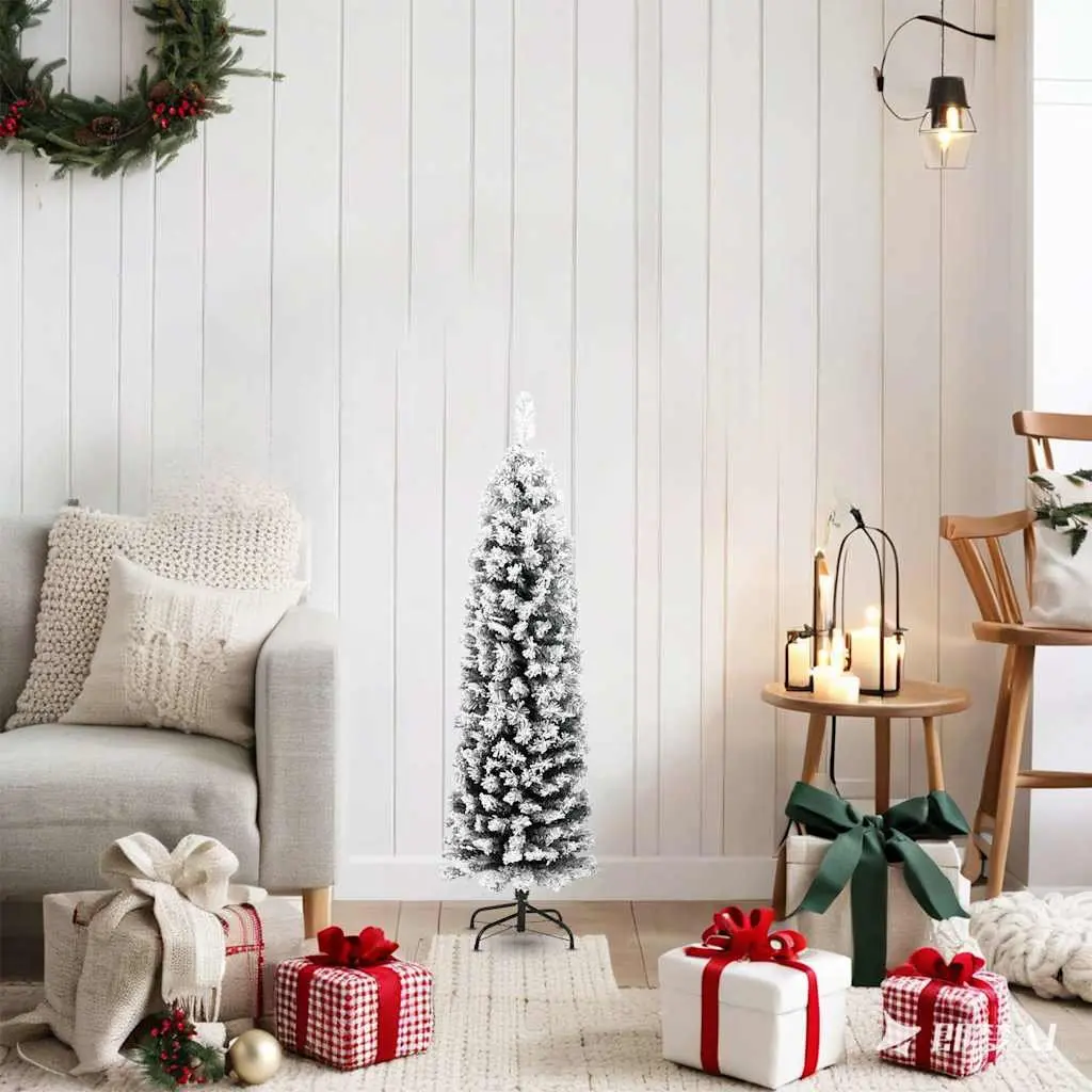 Slim Artificial Christmas Tree Flocked Snow Green 120cm Indoor Outdoor