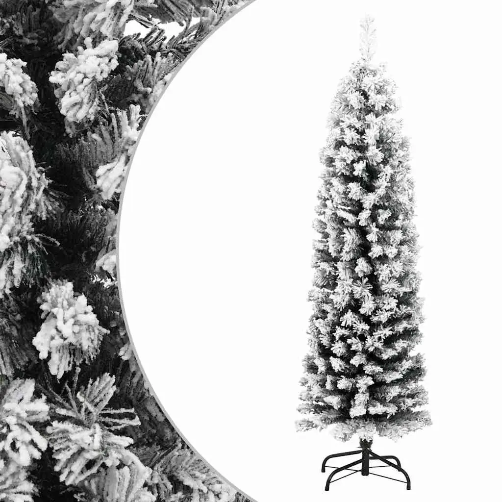 Slim Artificial Christmas Tree Flocked Snow Green 120cm Indoor Outdoor