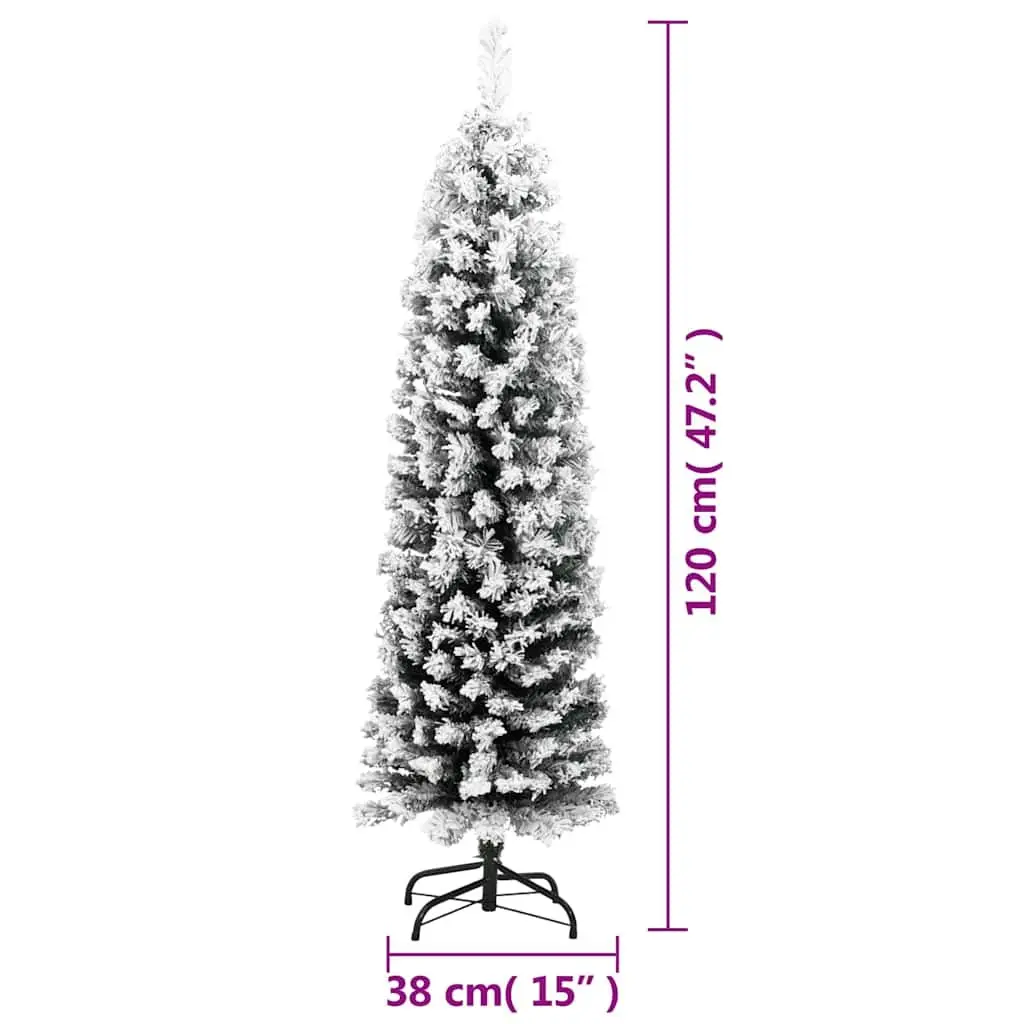 Slim Artificial Christmas Tree Flocked Snow Green 120cm Indoor Outdoor