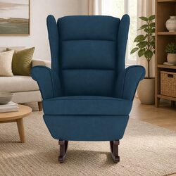 Practical Blue Velvet Wingback Rocking Chair for Home Use