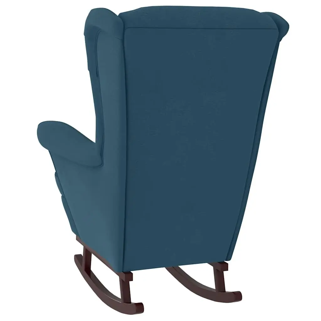 Wingback Rocking Chair Blue Velvet Padded Upholstery Solid Wood Legs Armchair