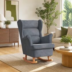 Grey Velvet Wingback Rocking Chair