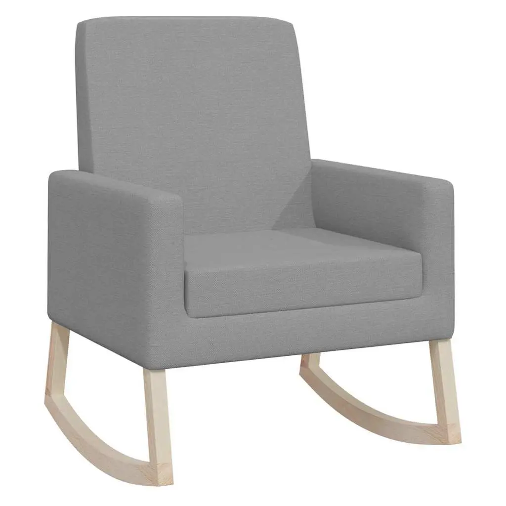 Rocking Chair Wooden Frame Armchair Grey Fabric Upholstered Lounge Seat