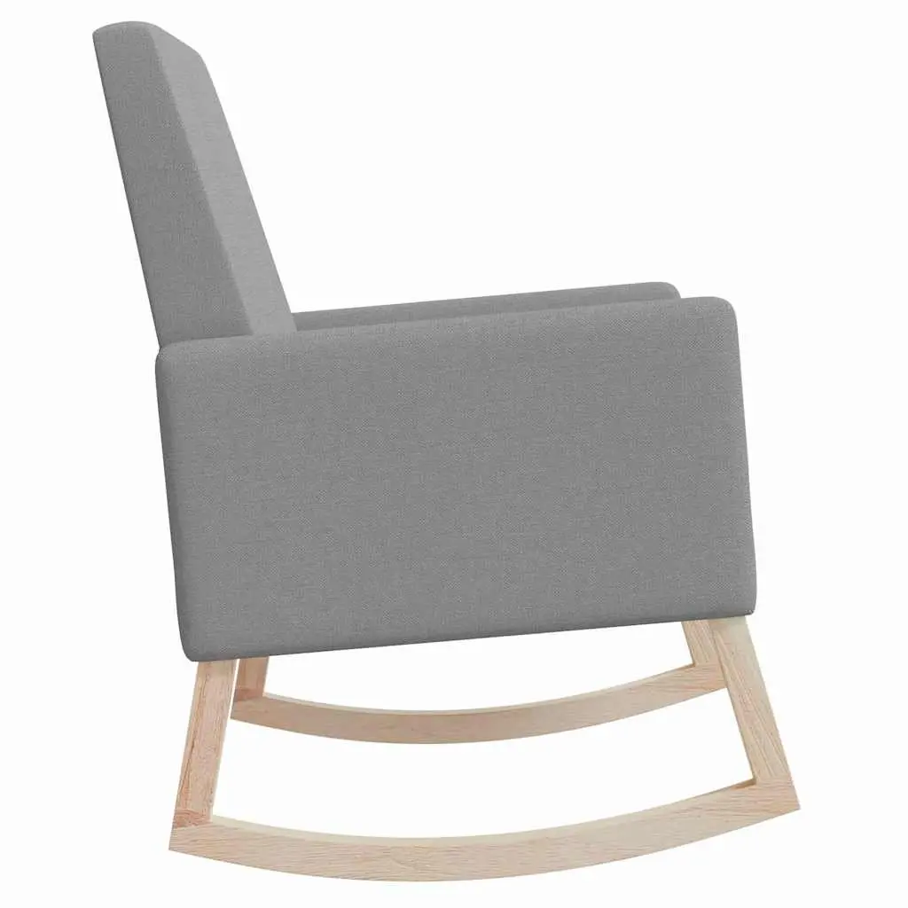 Rocking Chair Wooden Frame Armchair Grey Fabric Upholstered Lounge Seat