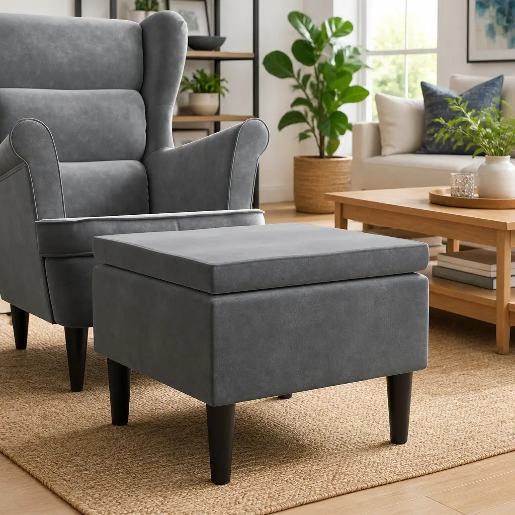 Dark Grey Velvet Stool for Home Use