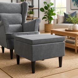 Versatile Dark Grey Velvet Stool for Home Use