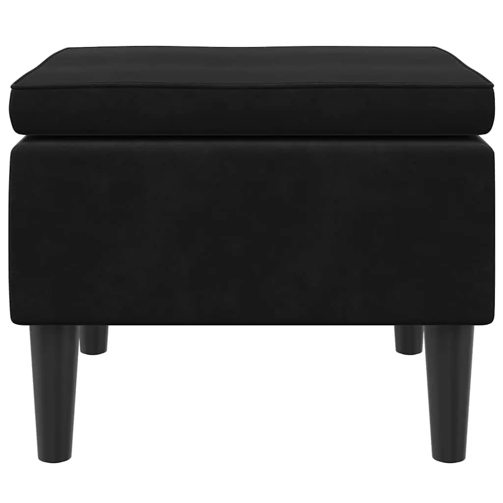 Stool Velvet Black Compact Padded Seat Wooden Legs Footrest