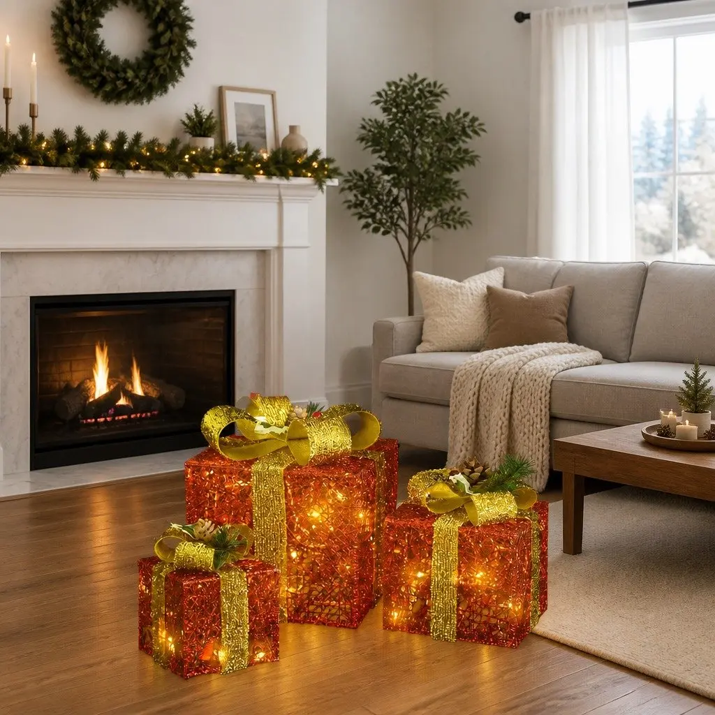 Red LED Gift Boxes for Holiday Decor