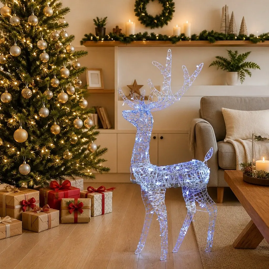 Acrylic Reindeer Christmas Decoration 128cm Blue with 140 LED Lights