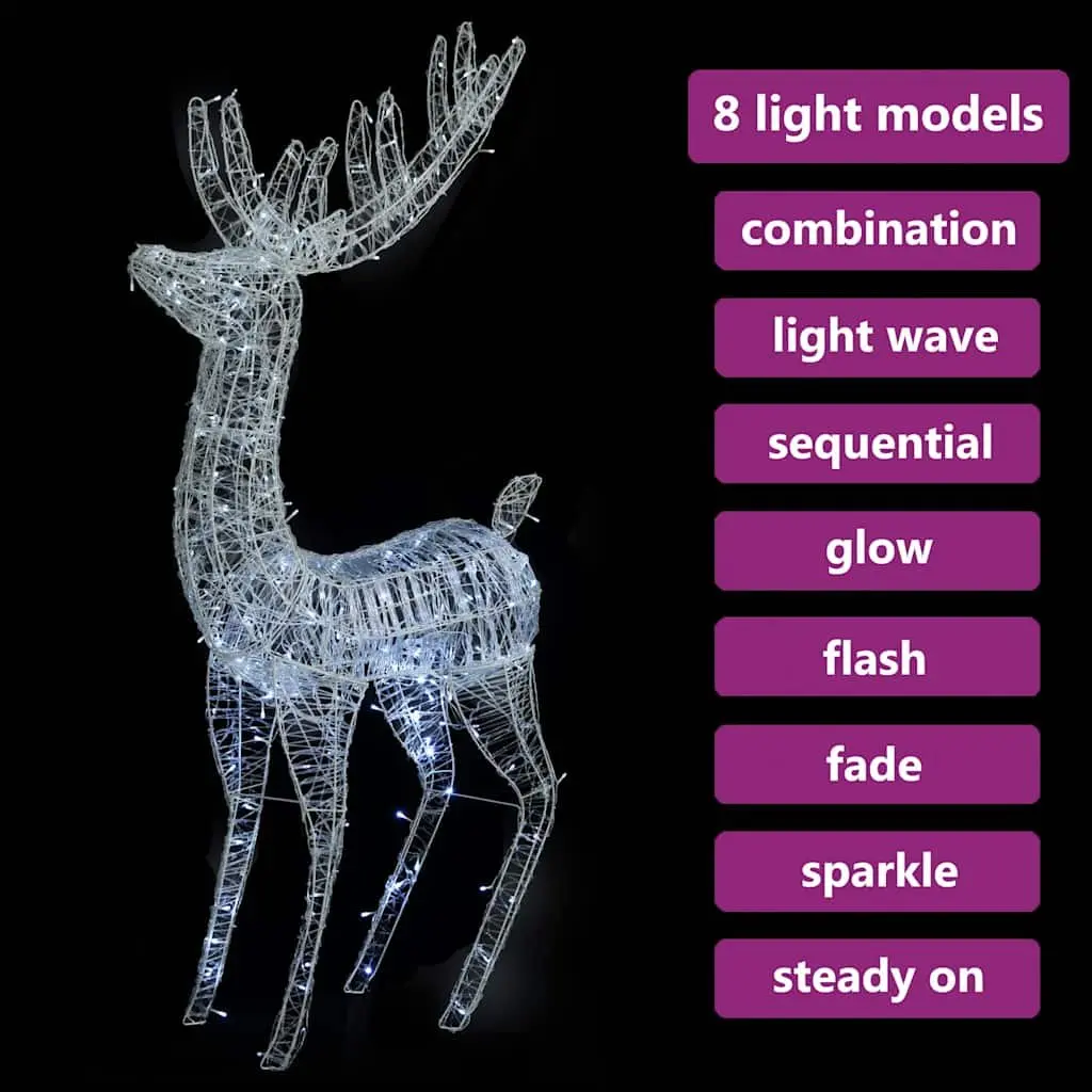 XXL Acrylic Christmas Reindeer 250 LED Lights 180cm Cold White Standing