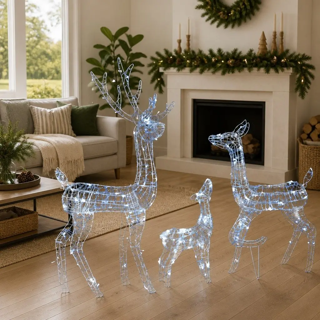 Acrylic Christmas Decoration Reindeer Family with 300 Cold White LED Lights Indoor Outdoor