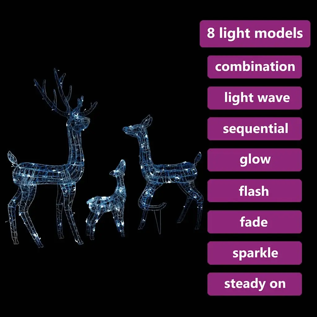 Acrylic Christmas Decoration Reindeer Family with 300 Cold White LED Lights Indoor Outdoor