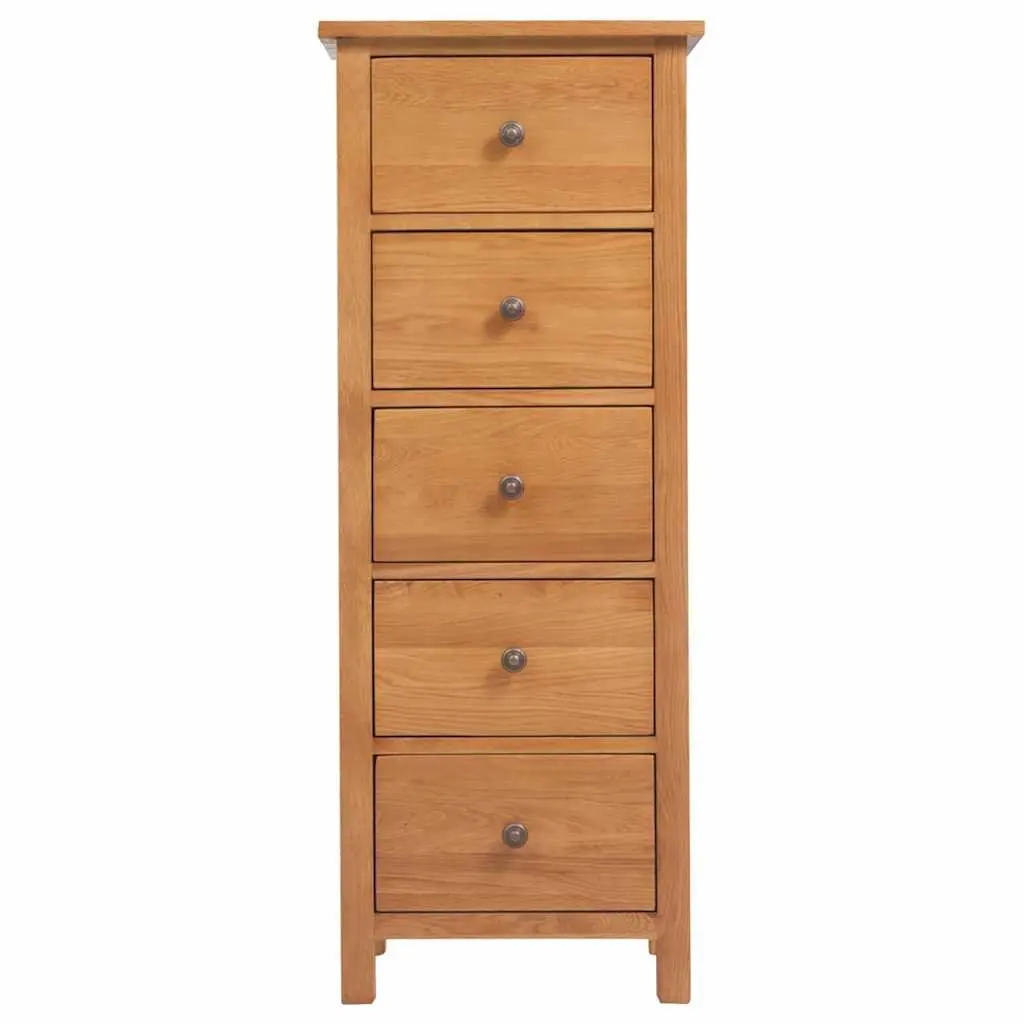 Tall Oak Wood Storage Cabinet 5 Drawer Extra Tall 45x32x110 cm Brown Furniture for Bedroom Living Room Hallway