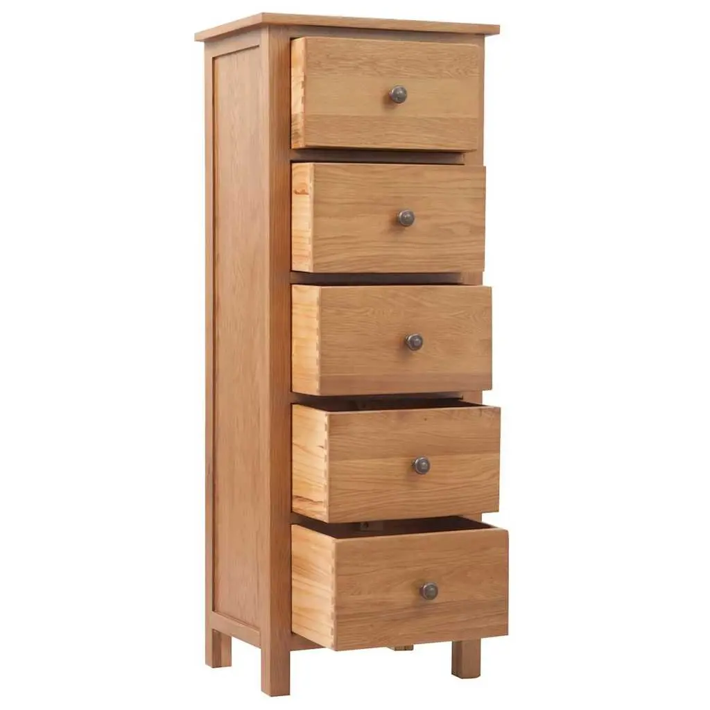 Tall Oak Wood Storage Cabinet 5 Drawer Extra Tall 45x32x110 cm Brown Furniture for Bedroom Living Room Hallway
