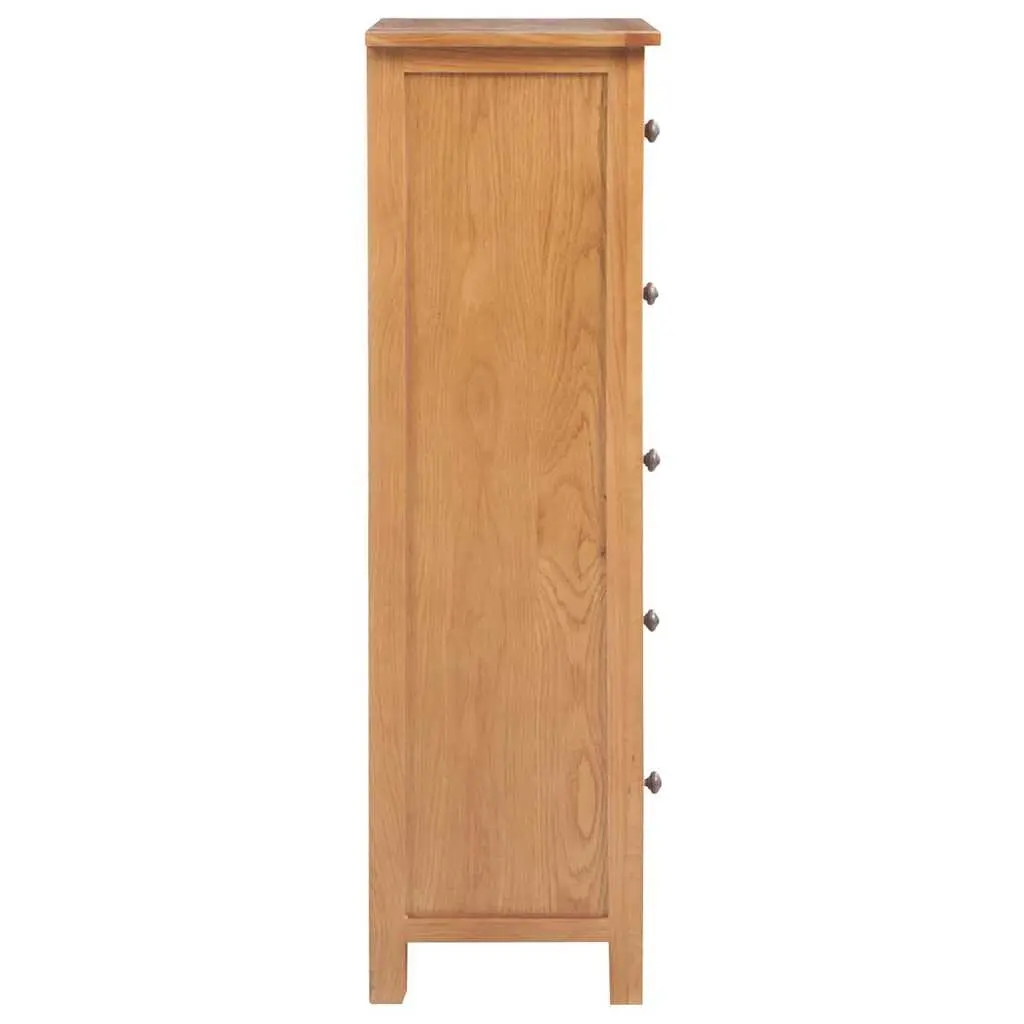 Tall Oak Wood Storage Cabinet 5 Drawer Extra Tall 45x32x110 cm Brown Furniture for Bedroom Living Room Hallway
