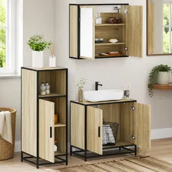 Functional 3-Piece Brown Vanity and Storage Set