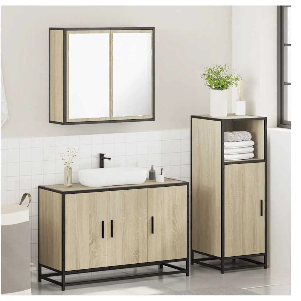 Bathroom Furniture Set Engineered Wood 3 Piece Brown