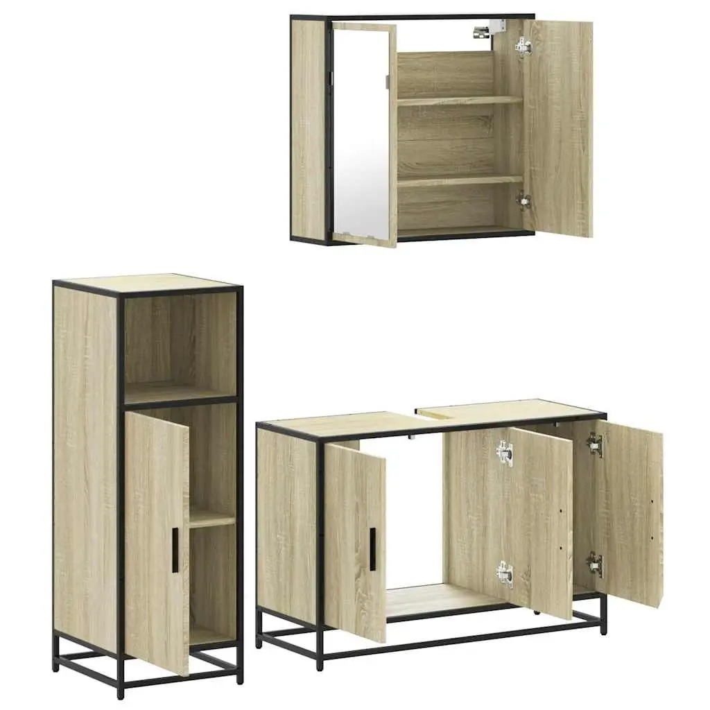 Bathroom Furniture Set Engineered Wood 3 Piece Brown
