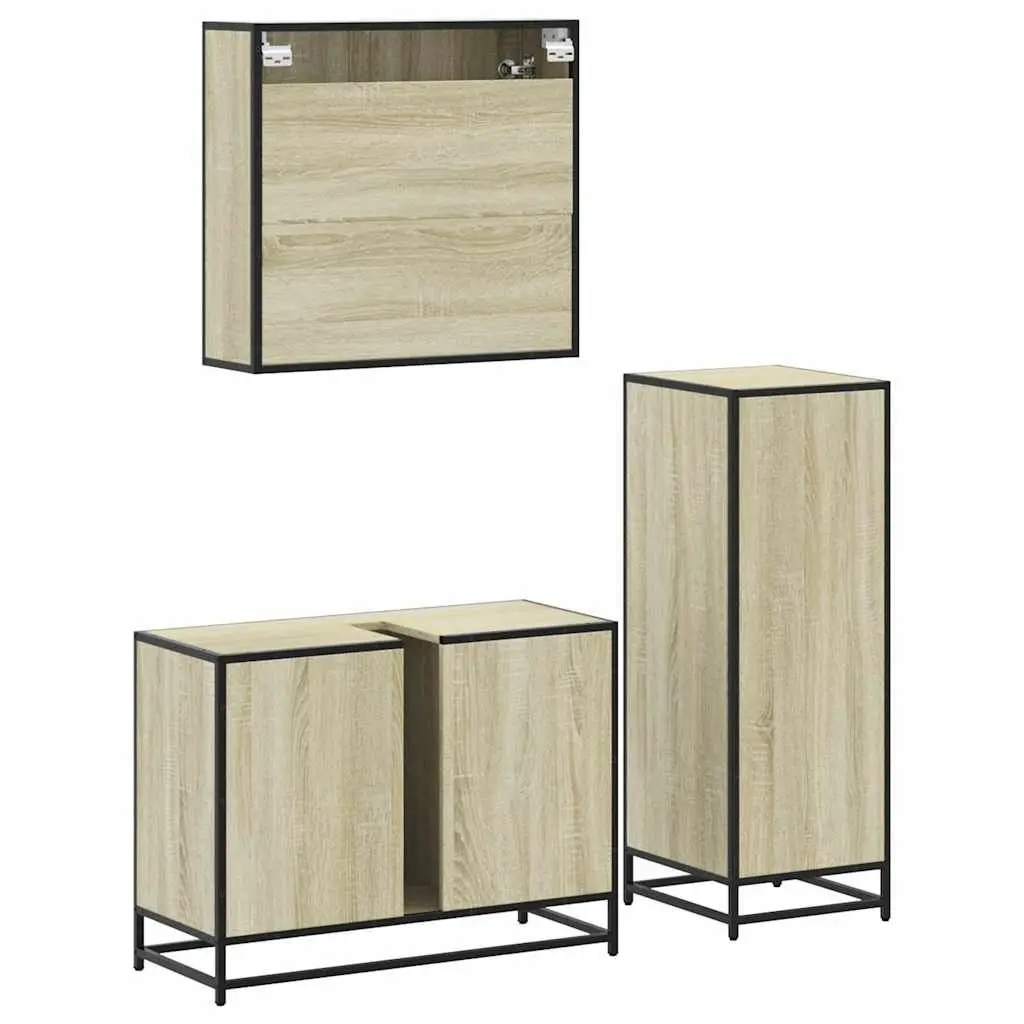 Bathroom Furniture Set Engineered Wood Metal Frame 3 Piece Brown