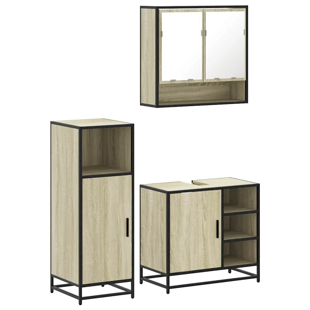 Bathroom Furniture Set Engineered Wood Metal Frame 3 Piece Brown