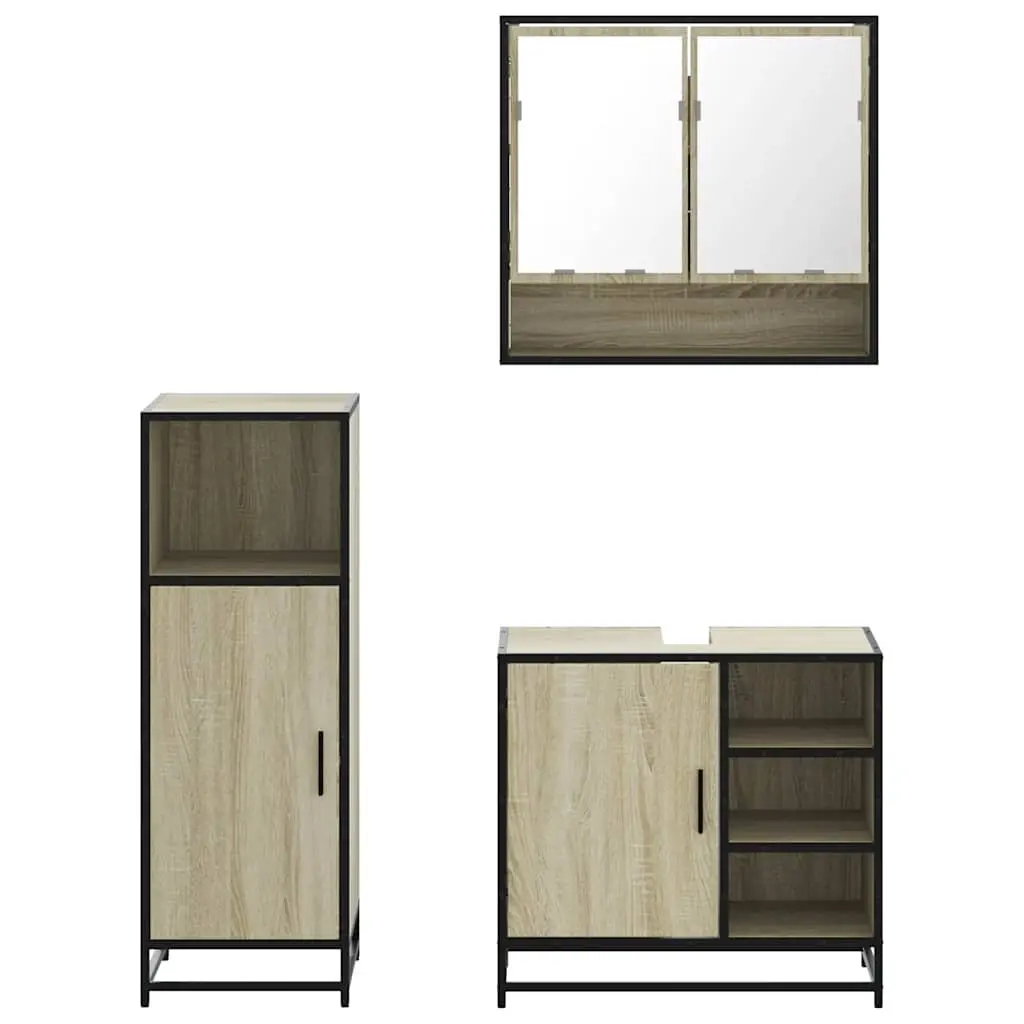 Bathroom Furniture Set Engineered Wood Metal Frame 3 Piece Brown