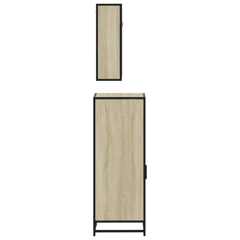 Bathroom Furniture Set Engineered Wood Metal Frame 3 Piece Brown