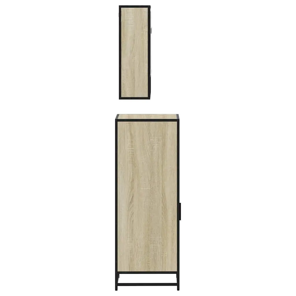 3 Piece Bathroom Set Engineered Wood Brown Vanity Cabinet Mirror Storage Unit