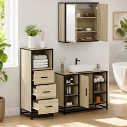3 Piece Bathroom Furniture Set Sonoma Oak Brown Vanity Cabinet Mirror Storage