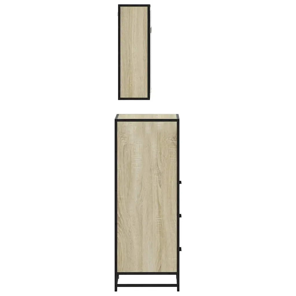 3 Piece Bathroom Furniture Set Engineered Wood Brown Sonoma Oak Vanity Cabinet Mirror Storage