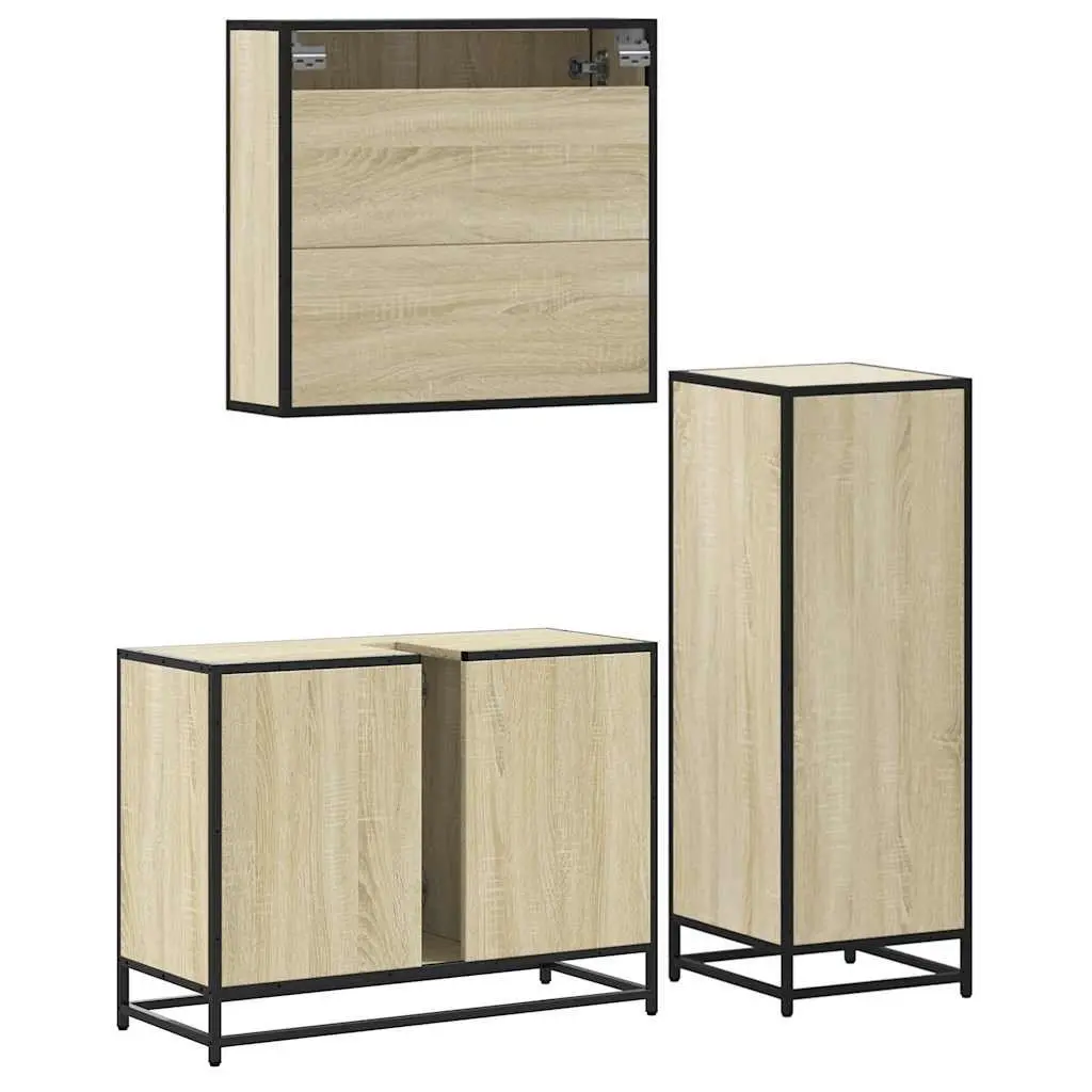 3 Piece Bathroom Set Engineered Wood Brown Vanity Cabinet Mirror