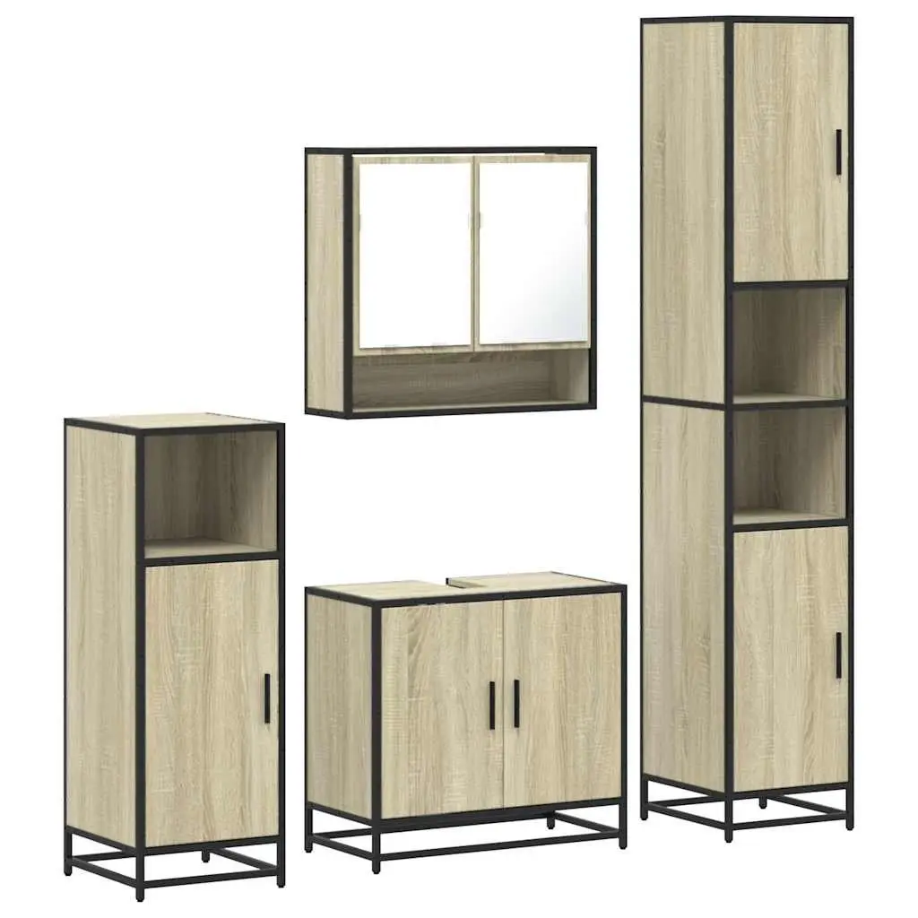 Bathroom Furniture Set Engineered Wood 4 Piece Brown