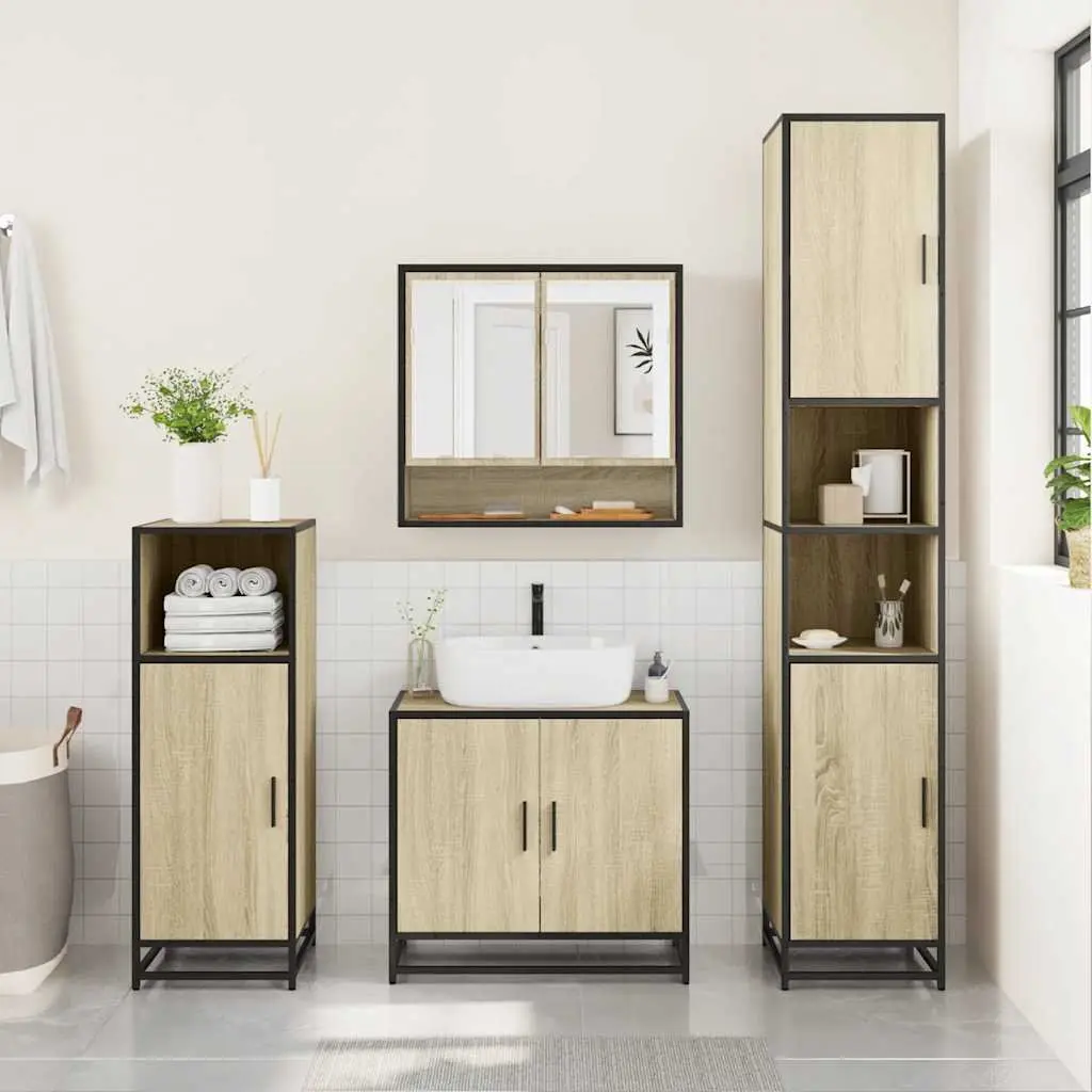 Bathroom Furniture Set Engineered Wood 4 Piece Brown
