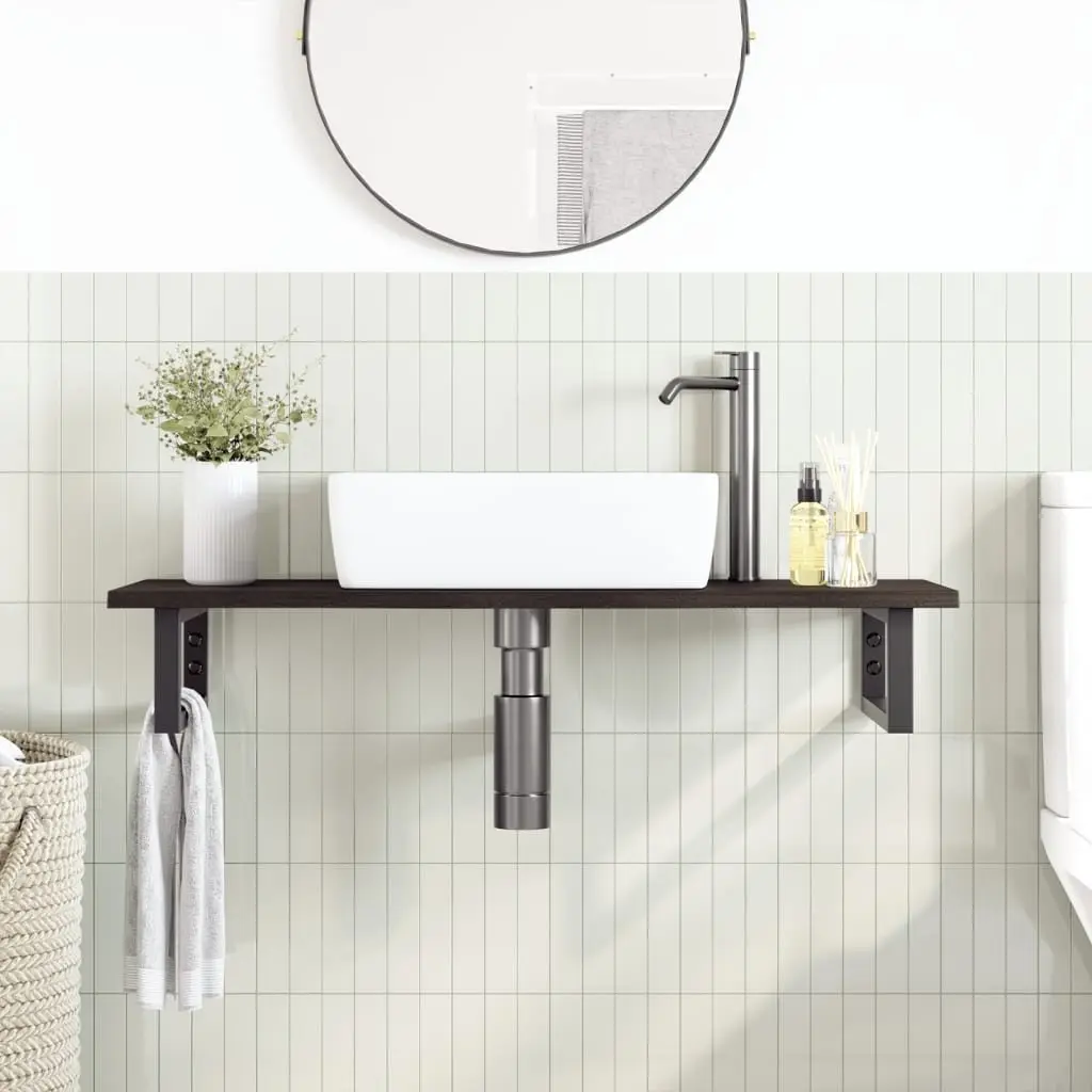 Bathroom Shelf Floating Storage Cabinet Steel with Oak Top Wall Mounted Brown
